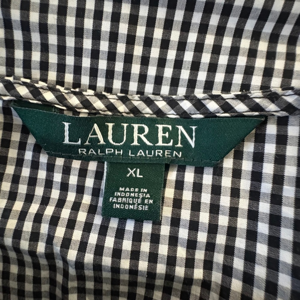 Lauren Ralph Lauren Blouse Women Gingham Bell Sleeve Black White Eyelet XL - Picture 3 of 15